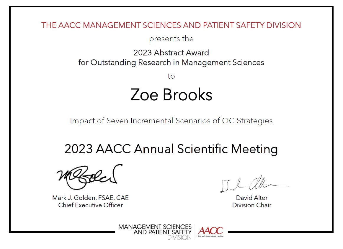 seven scenarios award from AACC (now ADLM)